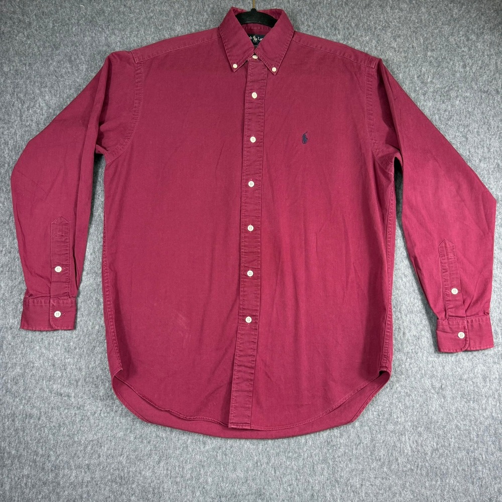 Ralph Lauren Shirt Mens S Burgundy Blaire Button Down Long Sleeve Cotton Pony